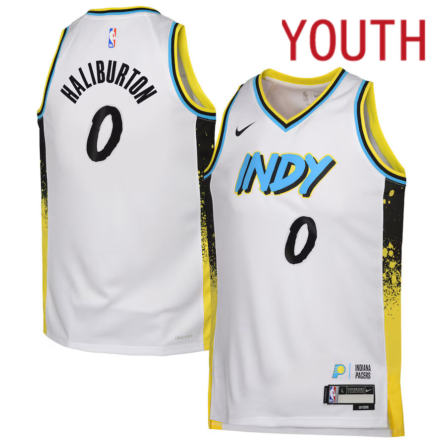 Youth Indiana Pacers #0 Tyrese Haliburton Nike White City Edition 2024-25 Swingman Player NBA Jersey